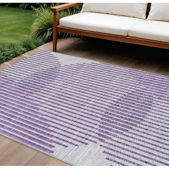 Purple Gray And Ivory Geometric Washable Indoor Outdoor Area Rug Photo 1