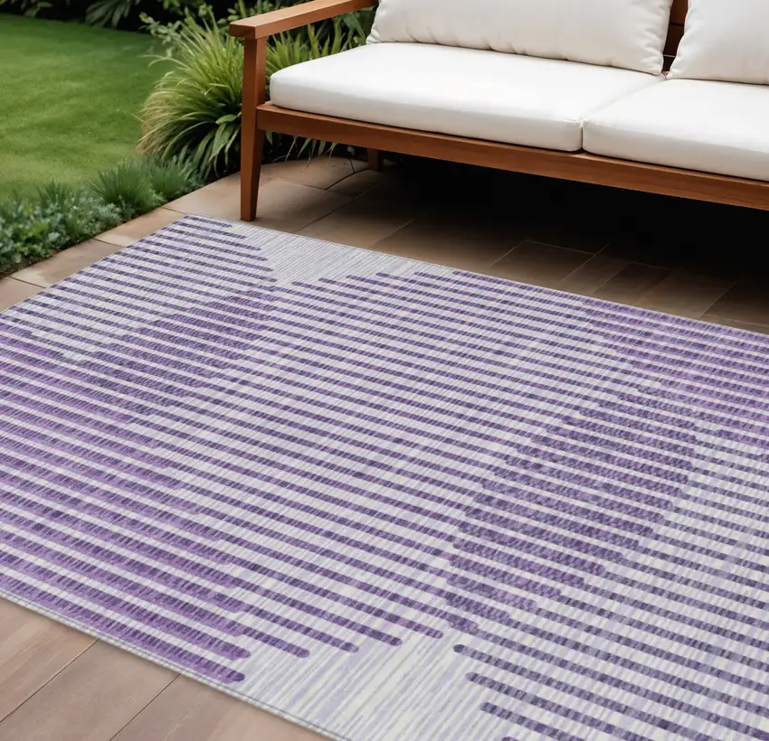 Purple Gray And Ivory Geometric Washable Indoor Outdoor Area Rug Photo 1
