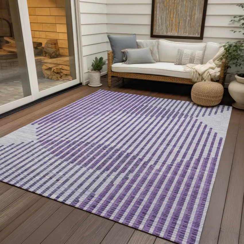 Purple Gray And Ivory Geometric Washable Indoor Outdoor Area Rug Photo 8