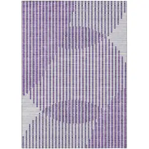 Photo of Purple Gray And Ivory Geometric Washable Indoor Outdoor Area Rug