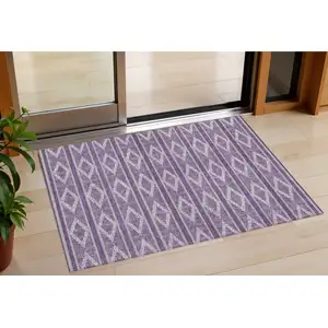 Photo of Purple Gray And Ivory Geometric Washable Indoor Outdoor Area Rug