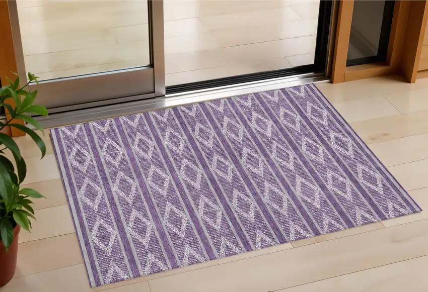 Purple Gray And Ivory Geometric Washable Indoor Outdoor Area Rug Photo 1