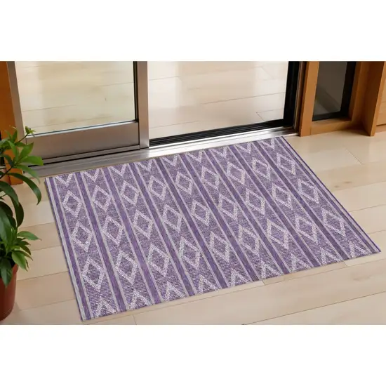 Purple Gray And Ivory Geometric Washable Indoor Outdoor Area Rug Photo 1