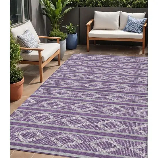 Purple Gray And Ivory Geometric Washable Indoor Outdoor Area Rug Photo 1