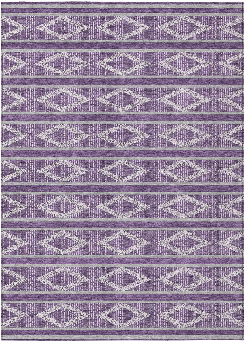 Purple Gray And Ivory Geometric Washable Indoor Outdoor Area Rug Photo 2