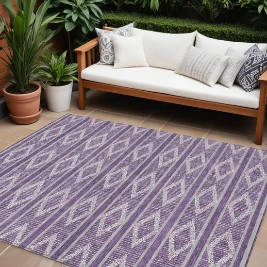 Purple Gray And Ivory Geometric Washable Indoor Outdoor Area Rug Photo 1