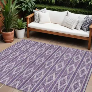 Photo of Purple Gray And Ivory Geometric Washable Indoor Outdoor Area Rug