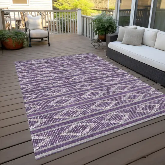 Purple Gray And Ivory Geometric Washable Indoor Outdoor Area Rug Photo 8