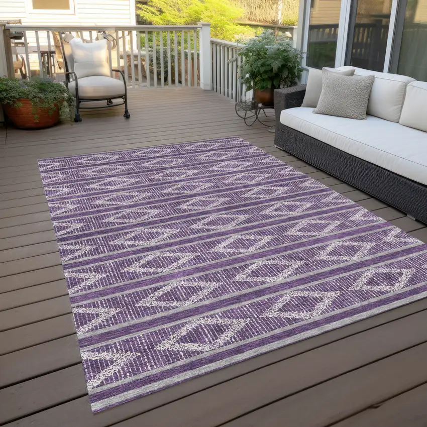 Purple Gray And Ivory Geometric Washable Indoor Outdoor Area Rug Photo 8
