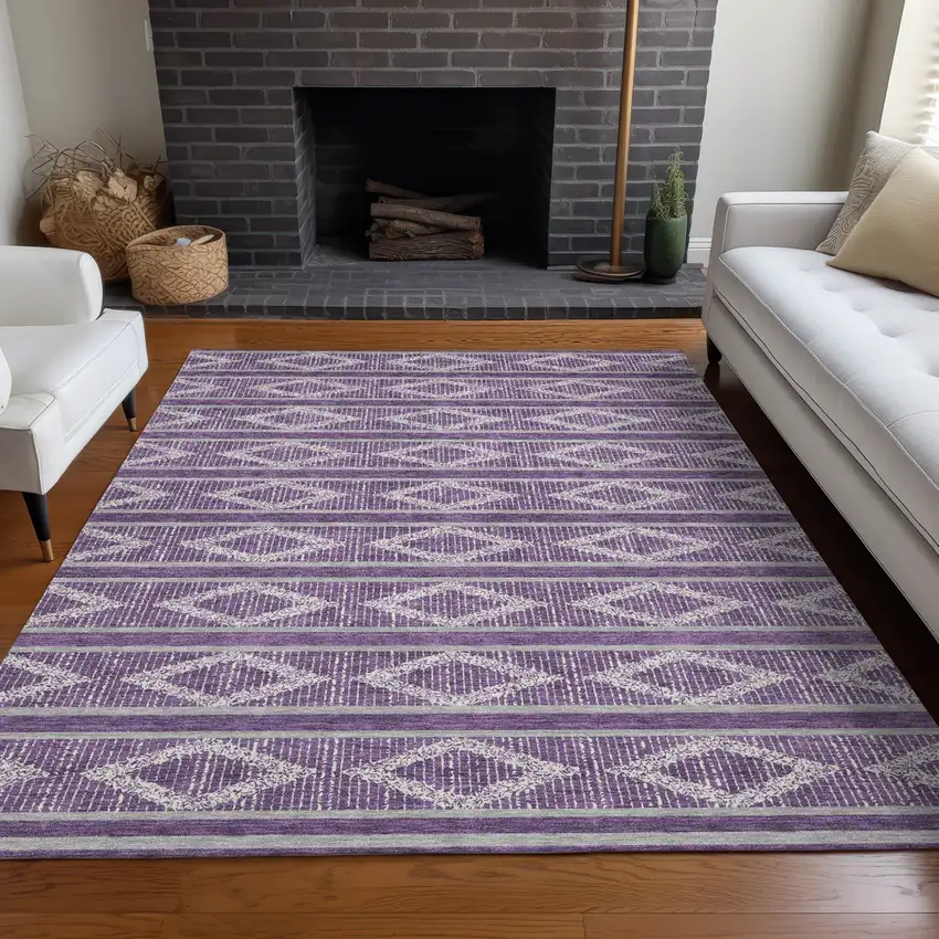 Purple Gray And Ivory Geometric Washable Indoor Outdoor Area Rug Photo 9