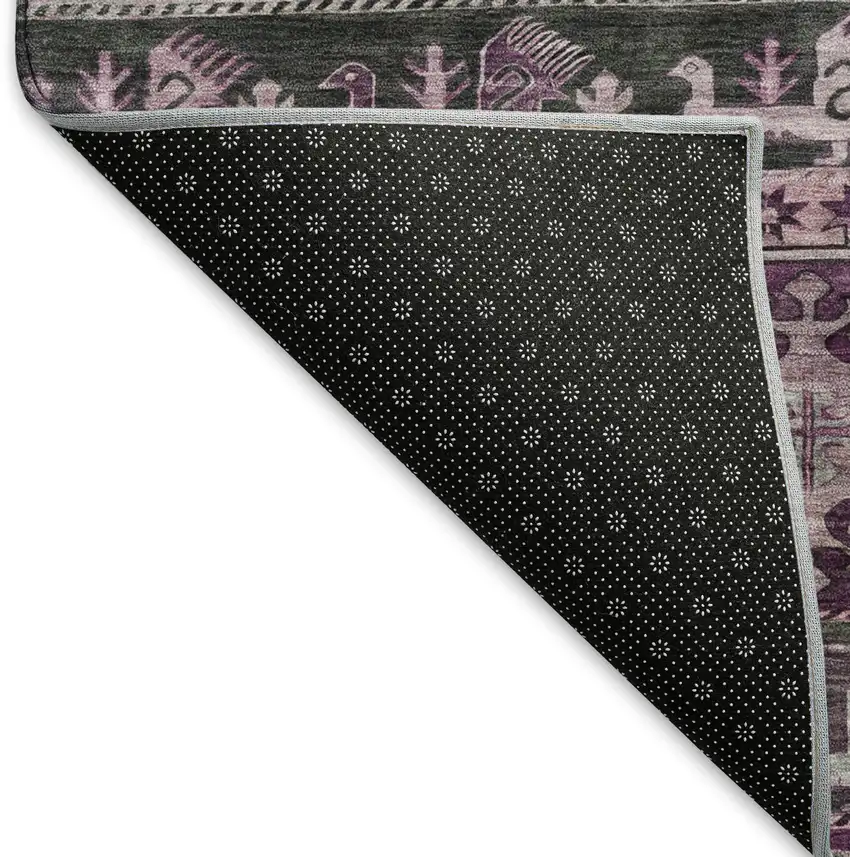 Purple Gray And Ivory Medallion Washable Area Rug With UV Protection Photo 6