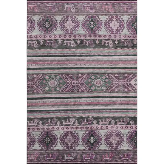 Purple Gray And Ivory Medallion Washable Area Rug With UV Protection Photo 1
