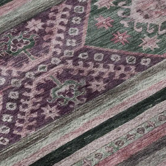 Purple Gray And Ivory Medallion Washable Area Rug With UV Protection Photo 9