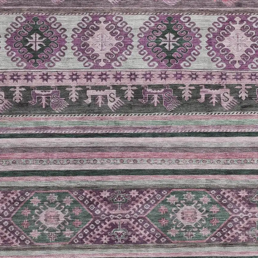 Purple Gray And Ivory Medallion Washable Area Rug With UV Protection Photo 2