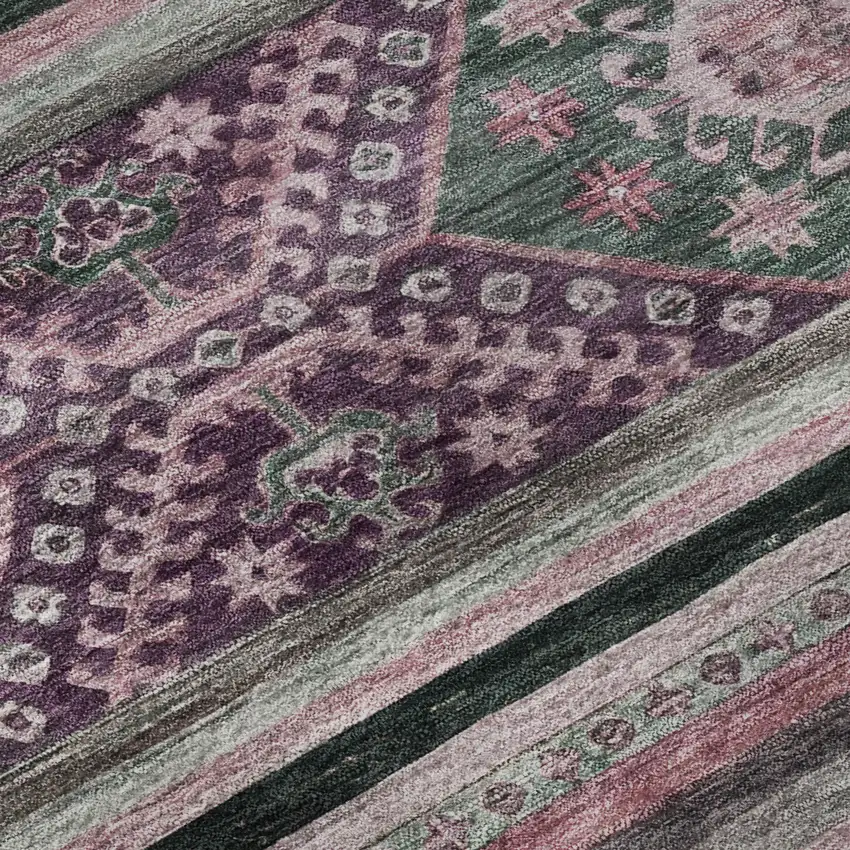 Purple Gray And Ivory Medallion Washable Area Rug With UV Protection Photo 9