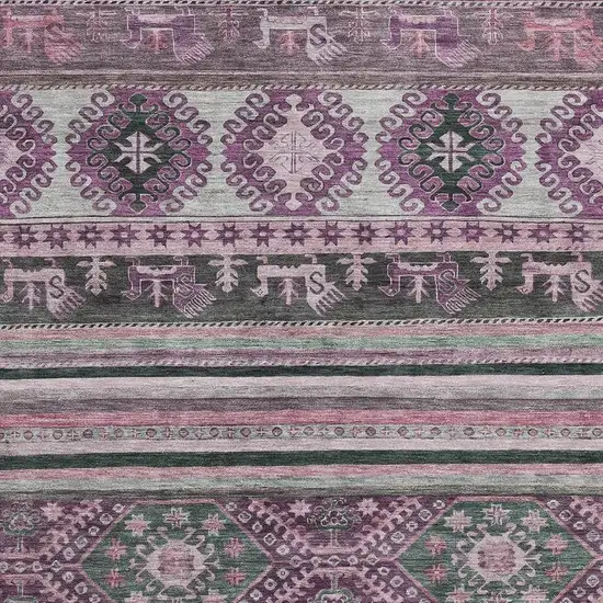 Purple Gray And Ivory Medallion Washable Area Rug With UV Protection Photo 2