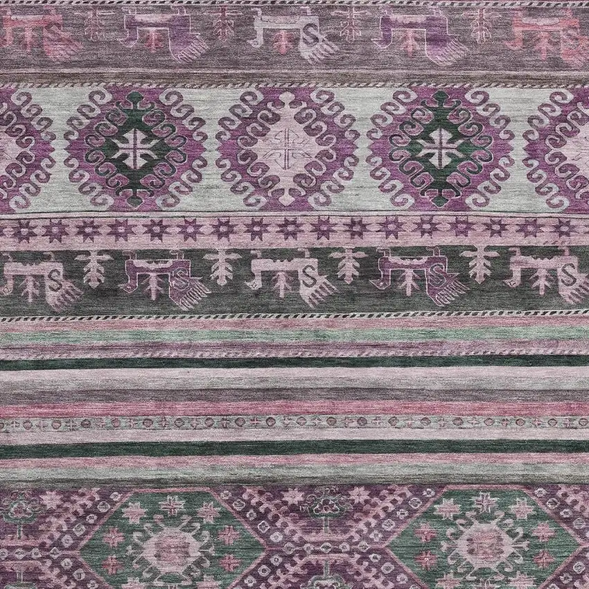 Purple Gray And Ivory Medallion Washable Area Rug With UV Protection Photo 2