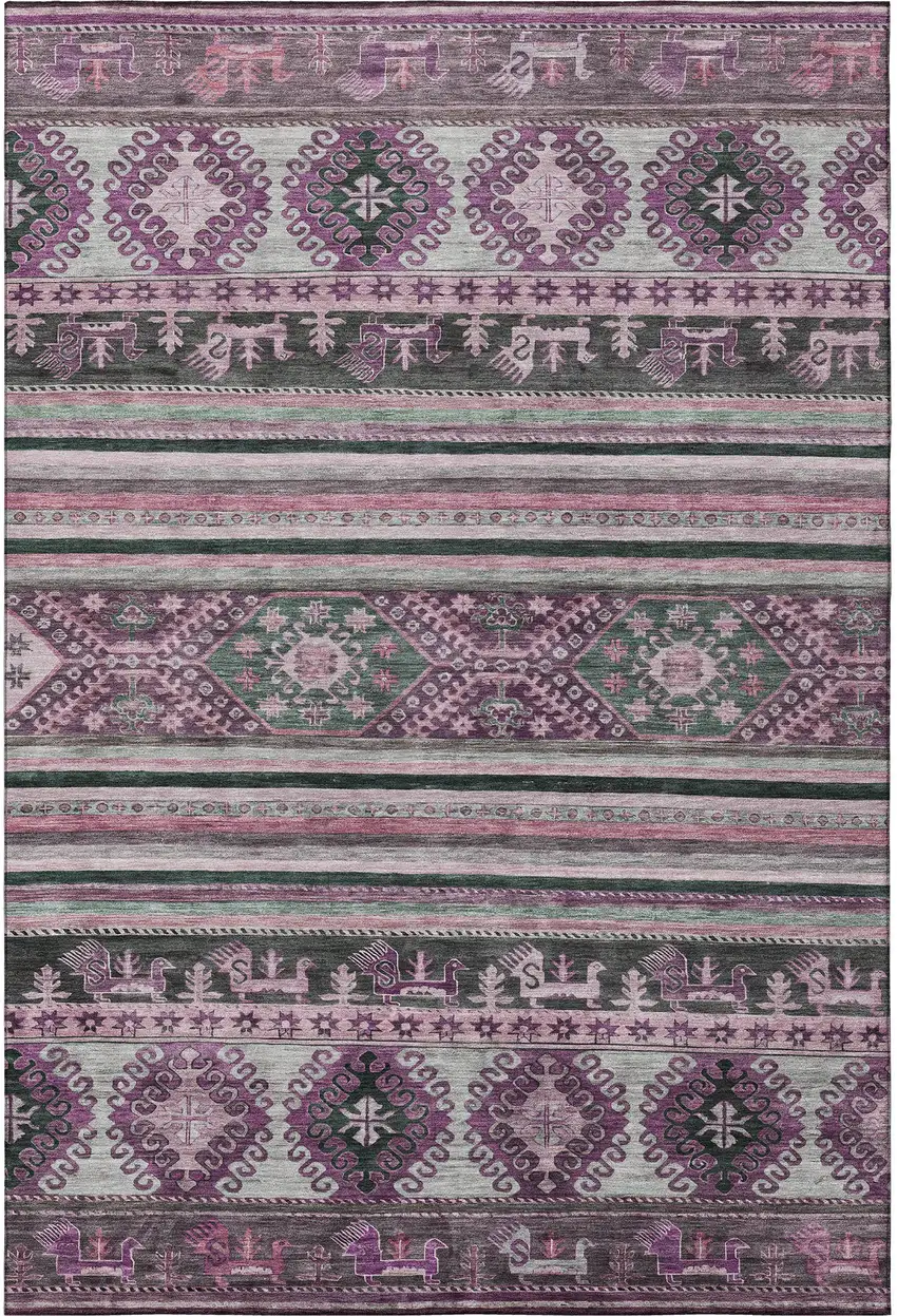 Purple Gray And Ivory Medallion Washable Area Rug With UV Protection Photo 3