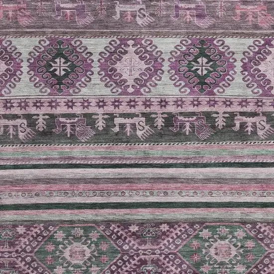 Purple Gray And Ivory Medallion Washable Area Rug With UV Protection Photo 2