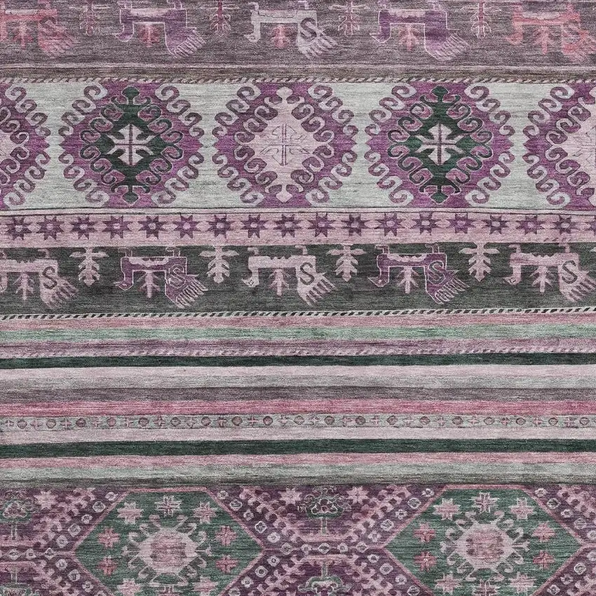 Purple Gray And Ivory Medallion Washable Area Rug With UV Protection Photo 2