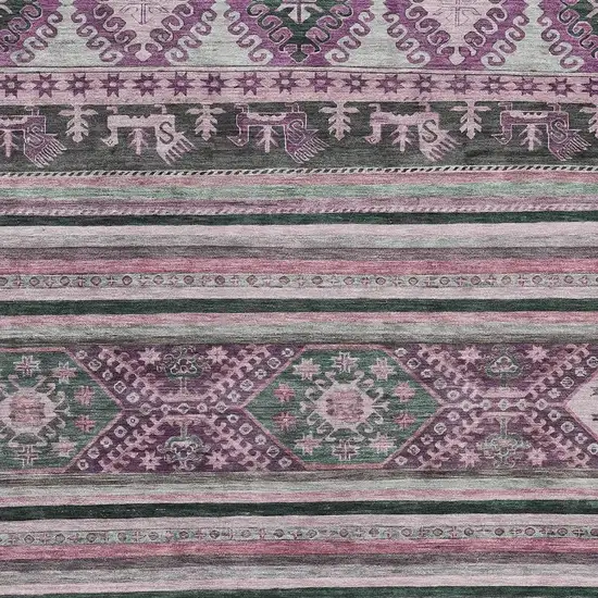 Purple Gray And Ivory Medallion Washable Area Rug With UV Protection Photo 2