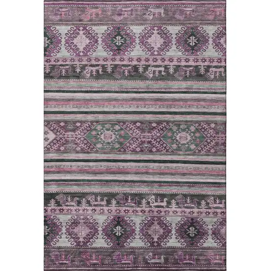 Purple Gray And Ivory Medallion Washable Area Rug With UV Protection Photo 3