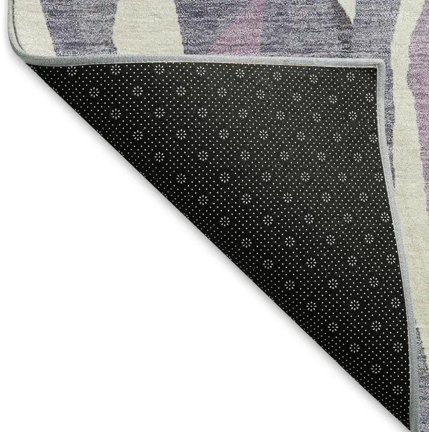 Purple Gray And Ivory Striped Washable Indoor Outdoor Area Rug Photo 5