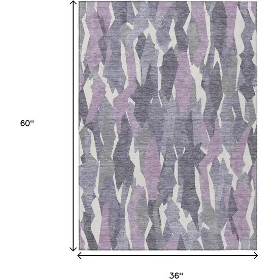 Purple Gray And Ivory Striped Washable Indoor Outdoor Area Rug Photo 3