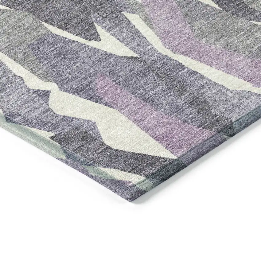 Purple Gray And Ivory Striped Washable Indoor Outdoor Area Rug Photo 6