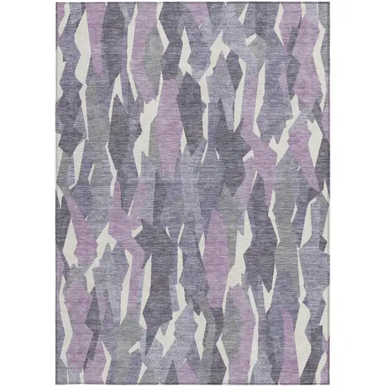 Purple Gray And Ivory Striped Washable Indoor Outdoor Area Rug Photo 4