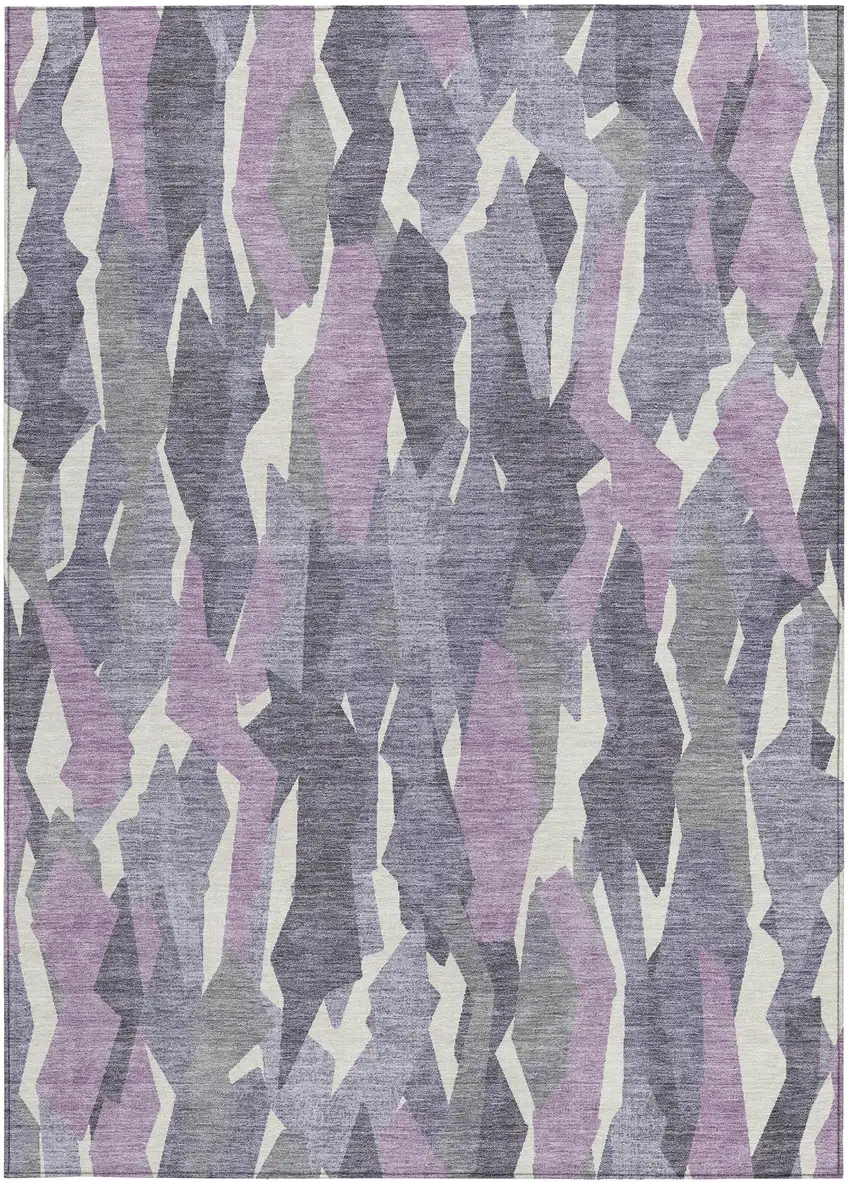 Purple Gray And Ivory Striped Washable Indoor Outdoor Area Rug Photo 4