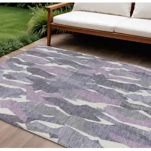 Photo of Purple Gray And Ivory Striped Washable Indoor Outdoor Area Rug
