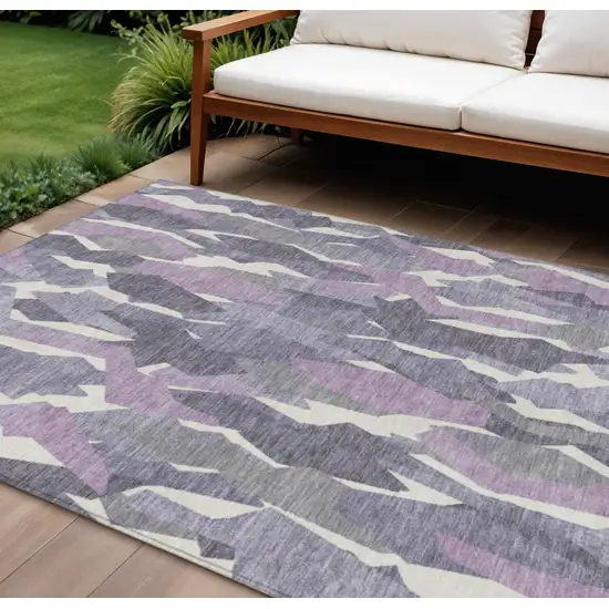 Purple Gray And Ivory Striped Washable Indoor Outdoor Area Rug Photo 1