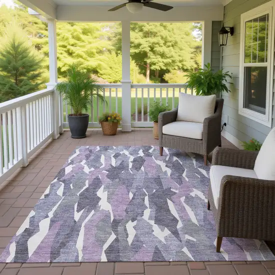 Purple Gray And Ivory Striped Washable Indoor Outdoor Area Rug Photo 9