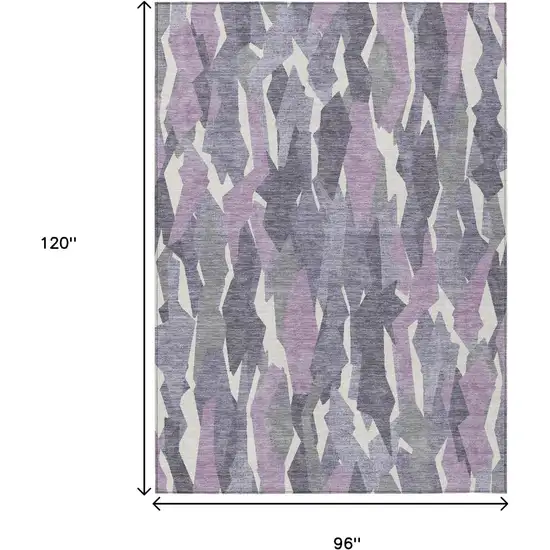Purple Gray And Ivory Striped Washable Indoor Outdoor Area Rug Photo 3