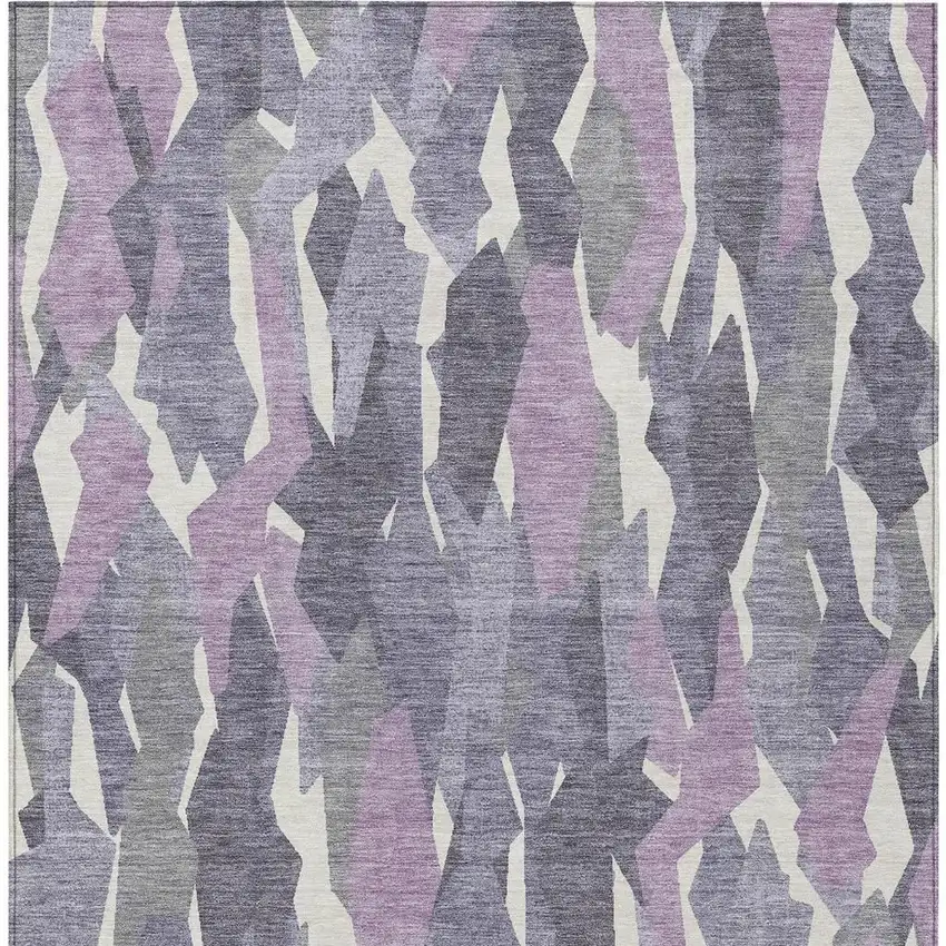 Purple Gray And Ivory Striped Washable Indoor Outdoor Area Rug Photo 6