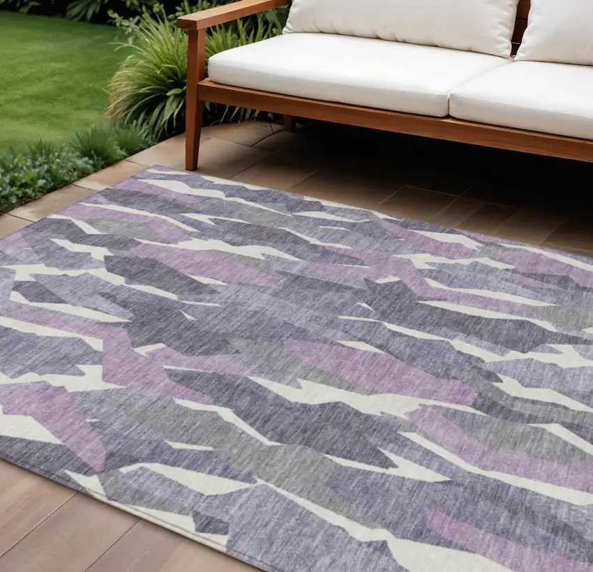 Purple Gray And Ivory Striped Washable Indoor Outdoor Area Rug Photo 1