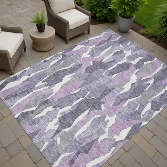 Purple Gray And Ivory Striped Washable Indoor Outdoor Area Rug Photo 6