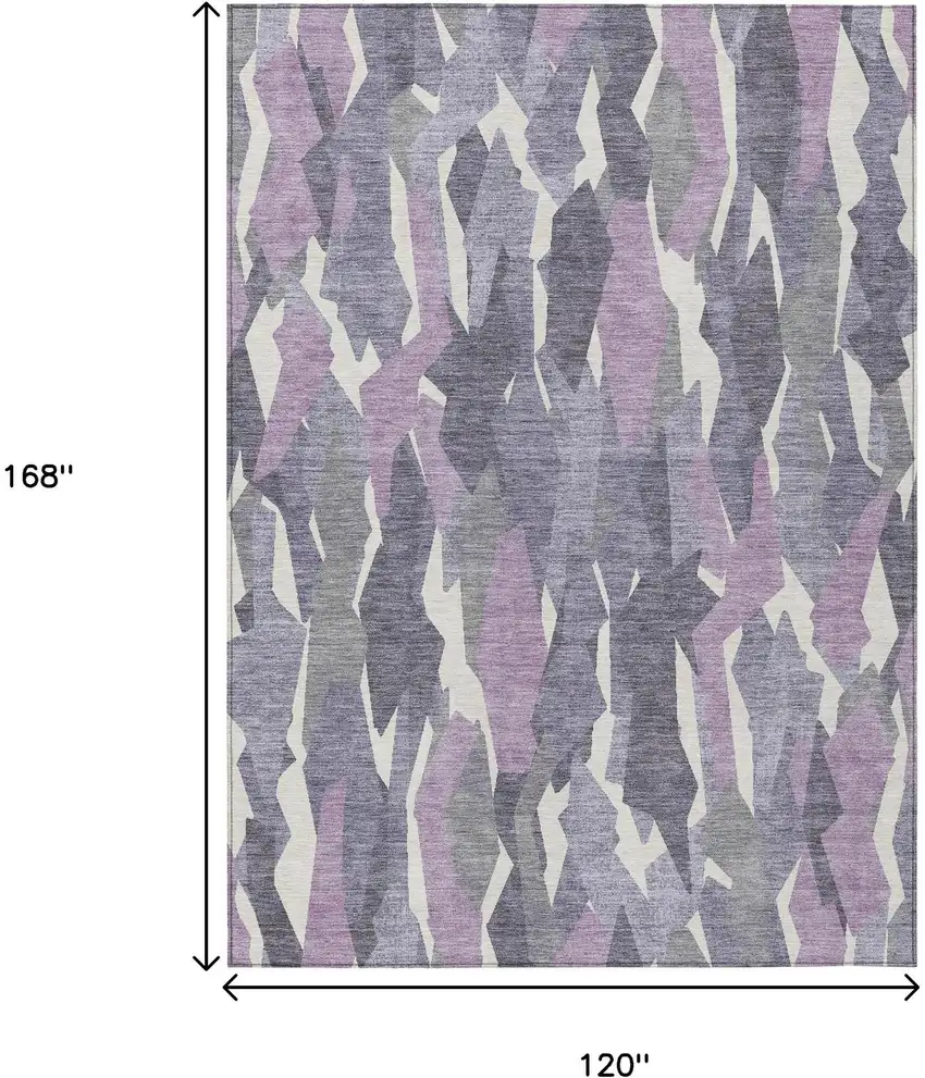 Purple Gray And Ivory Striped Washable Indoor Outdoor Area Rug Photo 3