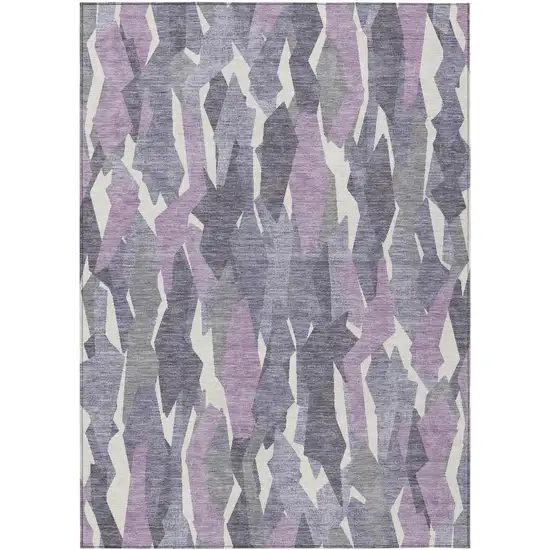 Purple Gray And Ivory Striped Washable Indoor Outdoor Area Rug Photo 2