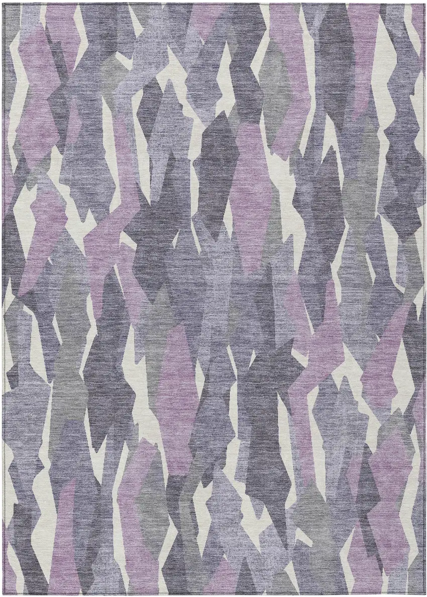 Purple Gray And Ivory Striped Washable Indoor Outdoor Area Rug Photo 2