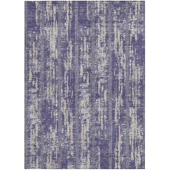 Purple Gray And Ivory Striped Washable Indoor Outdoor Area Rug Photo 6