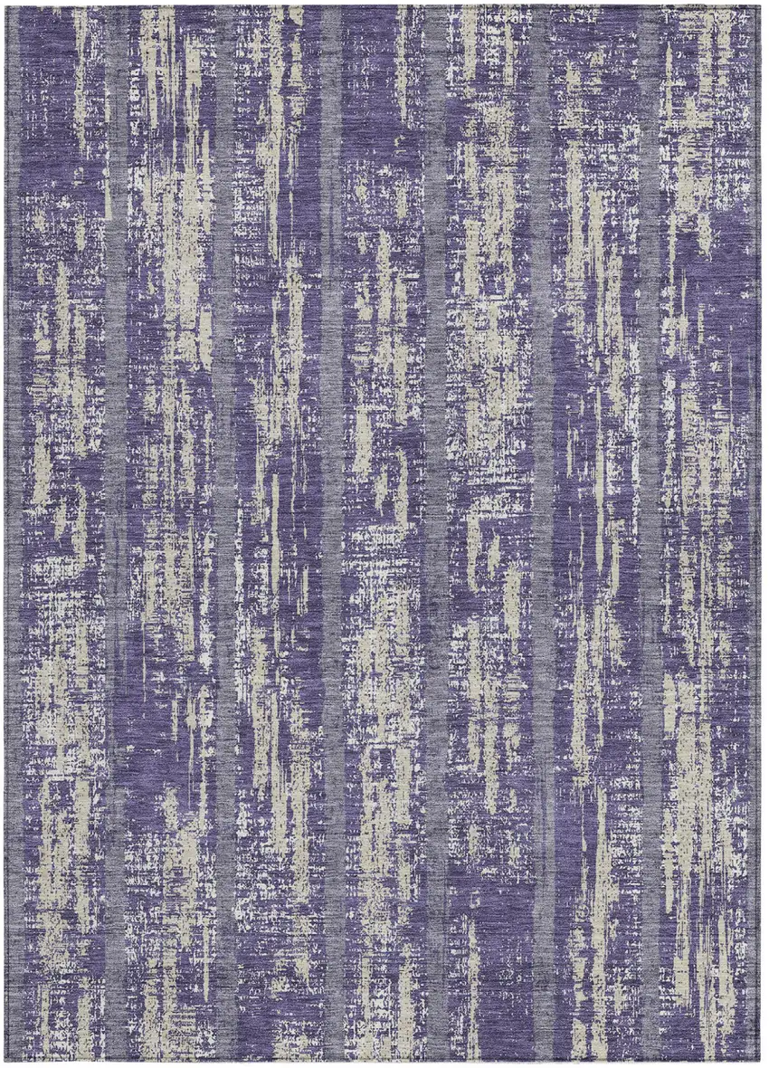Purple Gray And Ivory Striped Washable Indoor Outdoor Area Rug Photo 6