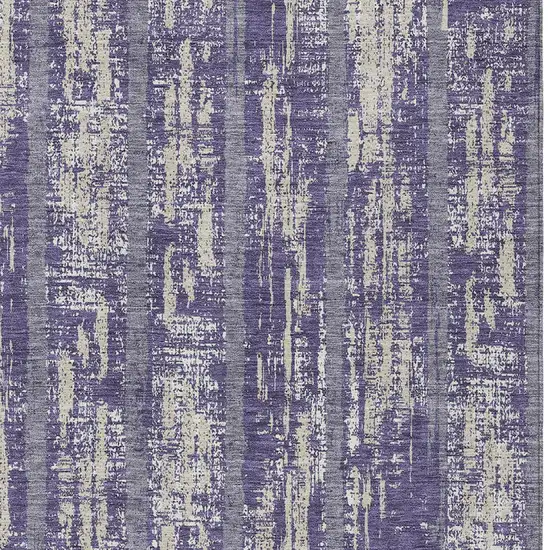 Purple Gray And Ivory Striped Washable Indoor Outdoor Area Rug Photo 6