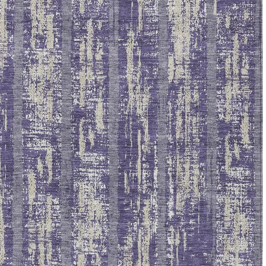 Purple Gray And Ivory Striped Washable Indoor Outdoor Area Rug Photo 6
