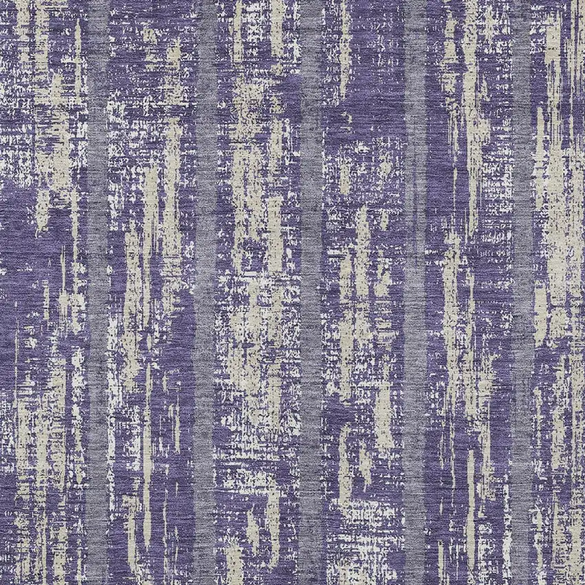 Purple Gray And Ivory Striped Washable Indoor Outdoor Area Rug Photo 6