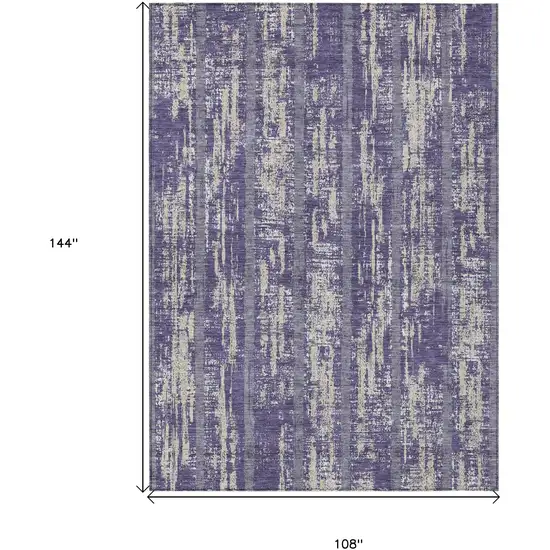 Purple Gray And Ivory Striped Washable Indoor Outdoor Area Rug Photo 3
