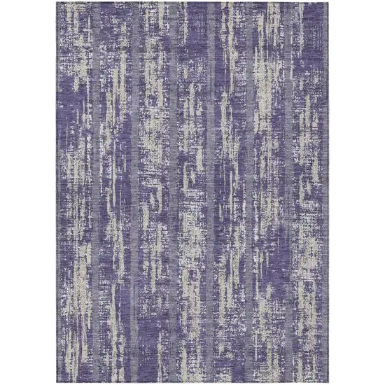 Purple Gray And Ivory Striped Washable Indoor Outdoor Area Rug Photo 2