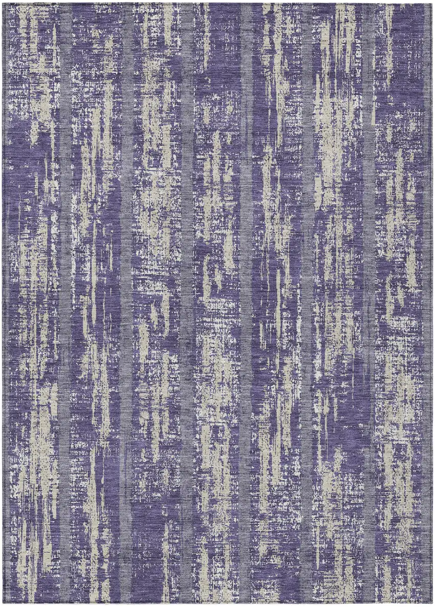 Purple Gray And Ivory Striped Washable Indoor Outdoor Area Rug Photo 2