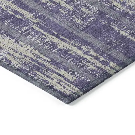 Purple Gray And Ivory Striped Washable Indoor Outdoor Area Rug Photo 5